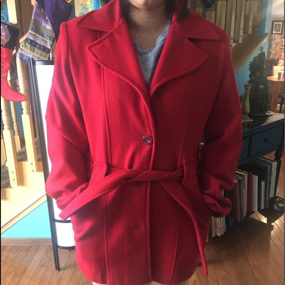 Red pea coat